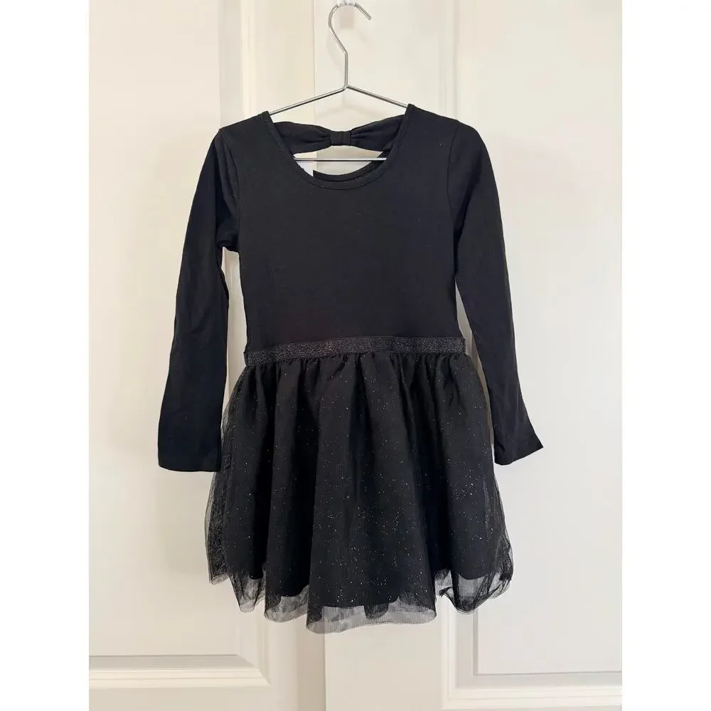 The Children’s Place Little Fashionista black long sleeve glitter tulle dress